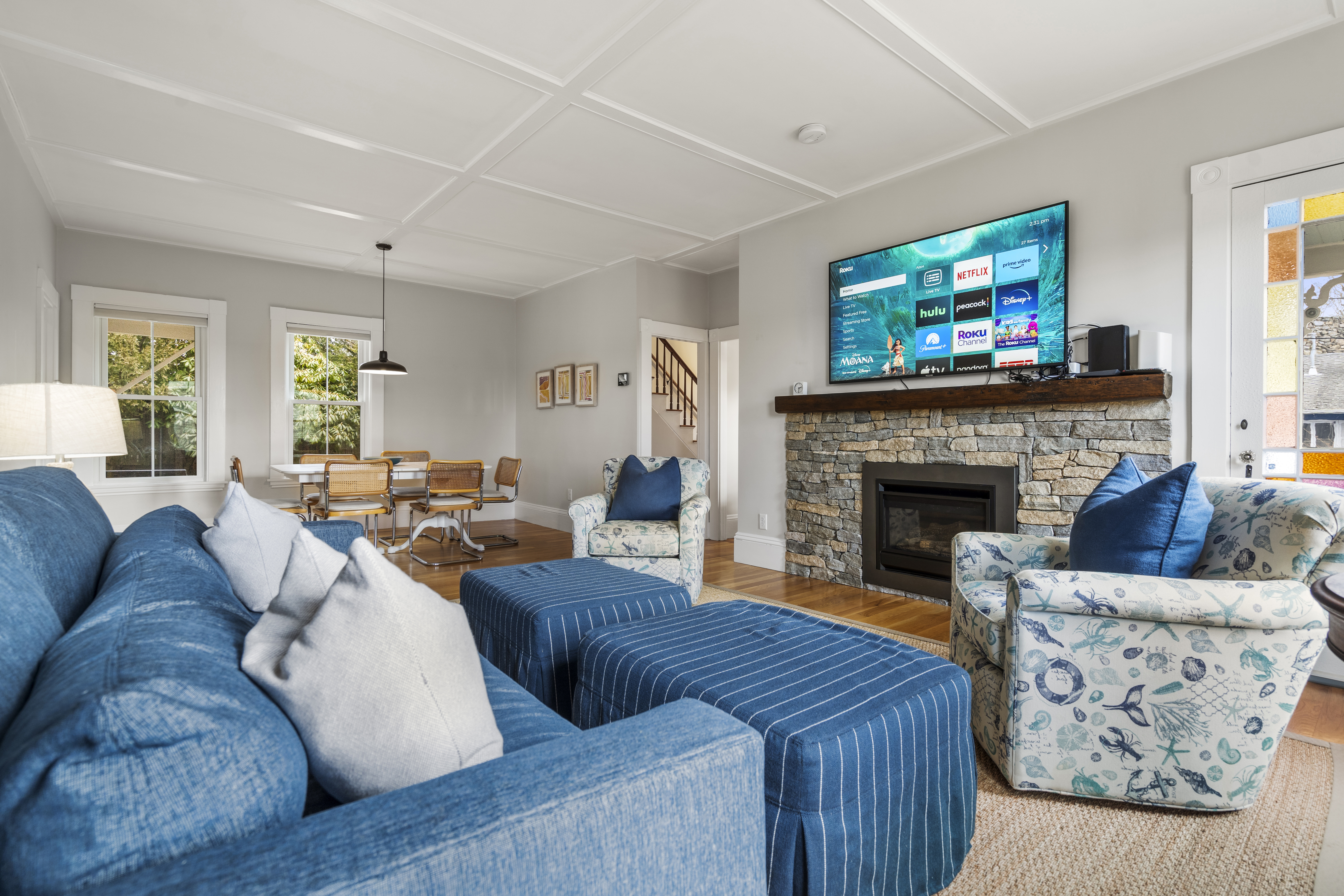 Cozy living room with fireplace in Gloucester, MA